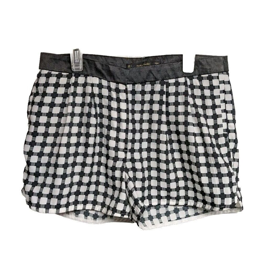 Zara Basic Shorts Women Small Booty Squares Geo Black & White Zip S
